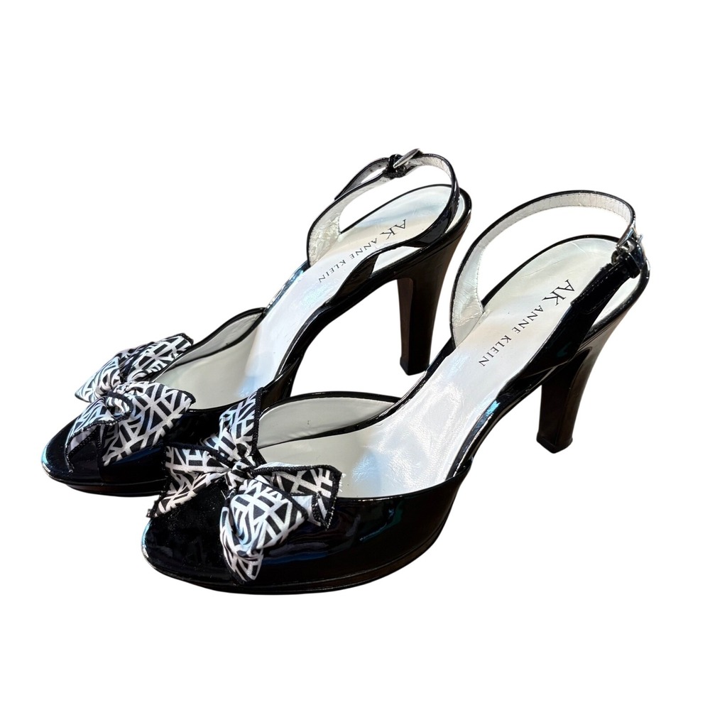 Anne Klein Alisha Heels Women 8.5 Black Bow Slingback Pumps 4 Inch High Heels